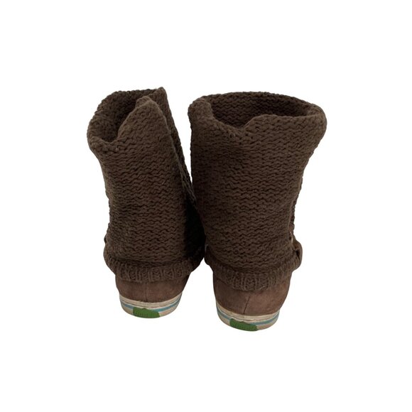 Simple Womens Brown Knit & Suede Pull-On sock Boots round toe Size 10 casual - Picture 3 of 9